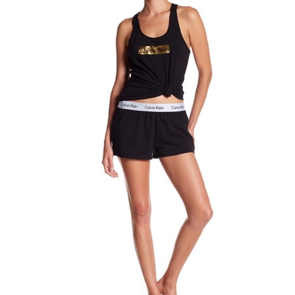 SET Calvin Klein Tank & Shorts pj Pajama Sleep Set in Black & Metallic Gold NWT - Picture 7 of 7